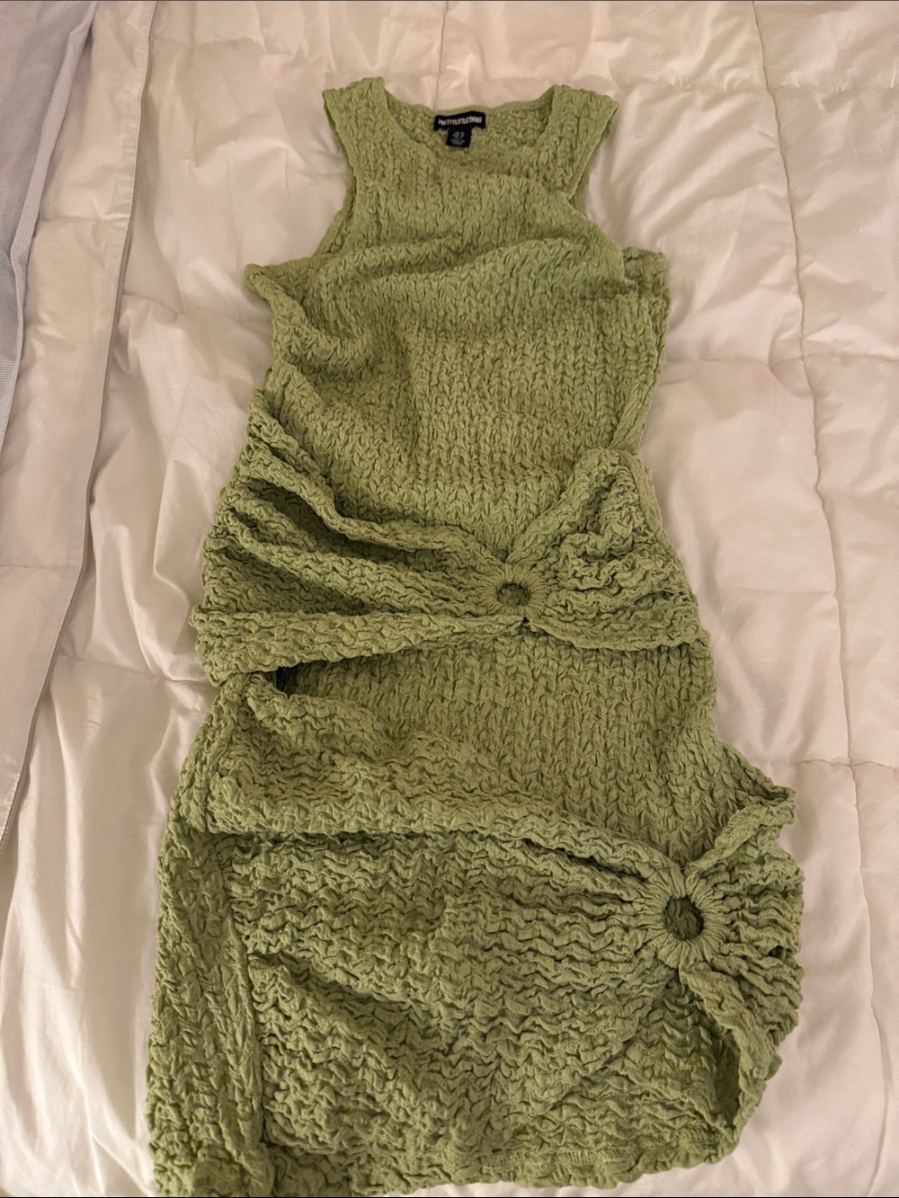 PrettyLittleThing Olive Green Textured Knot Detail Midi Dress
